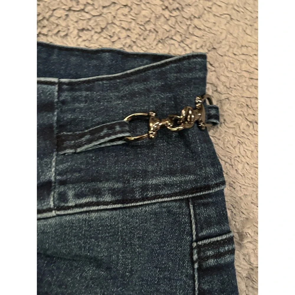 BEBE Jeans Womens 27 Cropped High Rise Straight Leg Denim Stretch Metal Accents